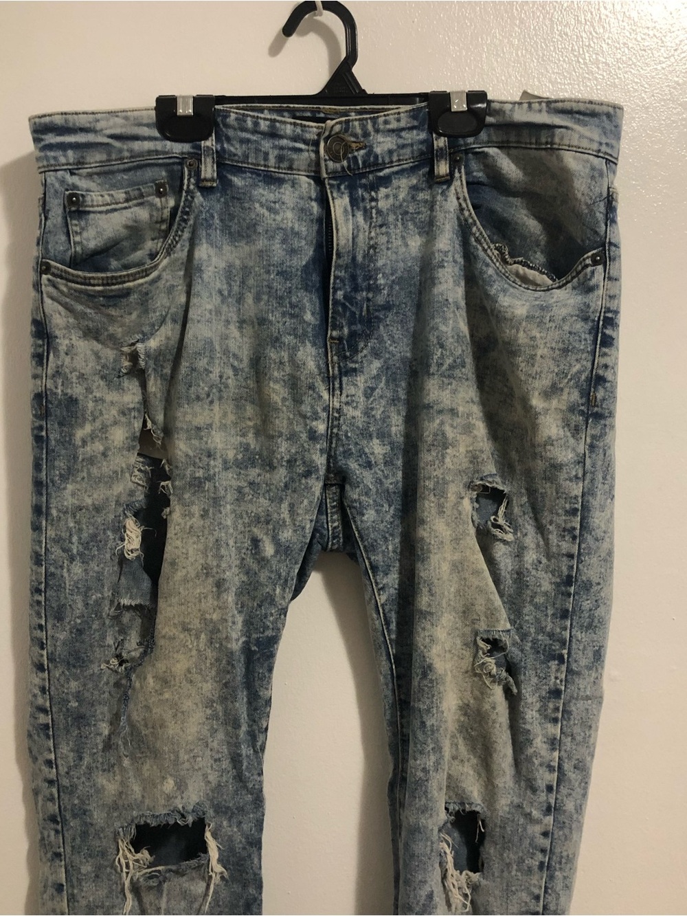 Bluenotes Men's Acid Wash Distressed Skinny Jeans - Light Blue